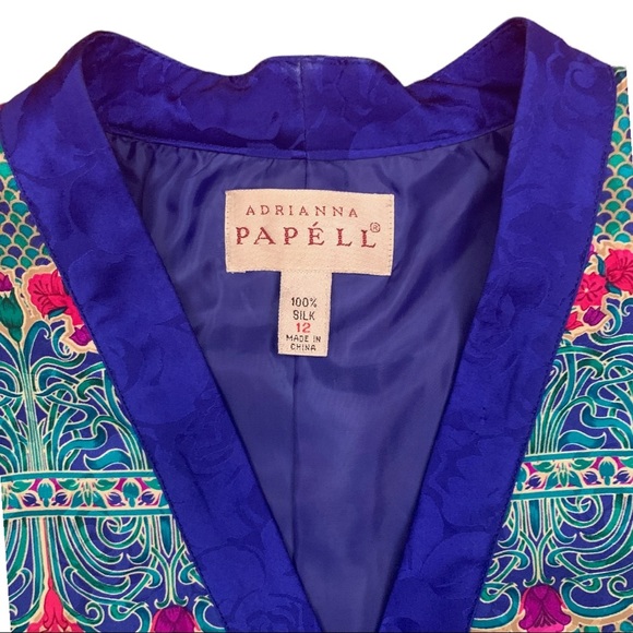 Adrianna Papell 100% Silk Vintage Floral Blazer Jacket Lined Long Sleeve Size 12 - Picture 5 of 9